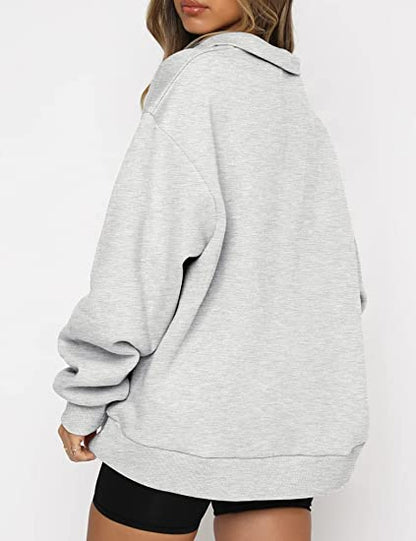 Womens Oversized Half Zip Pullover Long Sleeve Sweatshirt Quarter Zip Hoodie Sweater Teen Girls Fall
